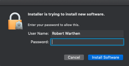 macOS authentication prompt for the DNAGedcom installer