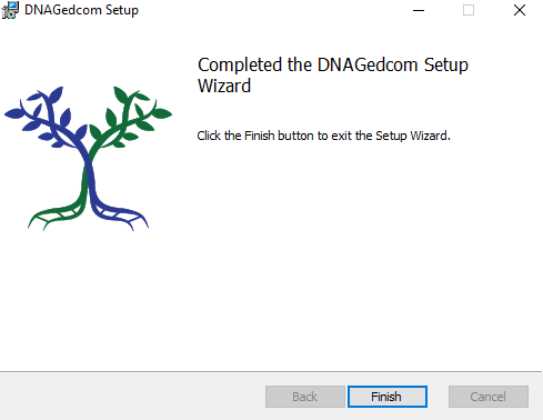 Setup wizard final 'Completed' screen with Finish button