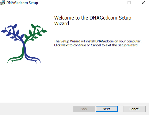 DNAGedcom setup wizard welcome screen